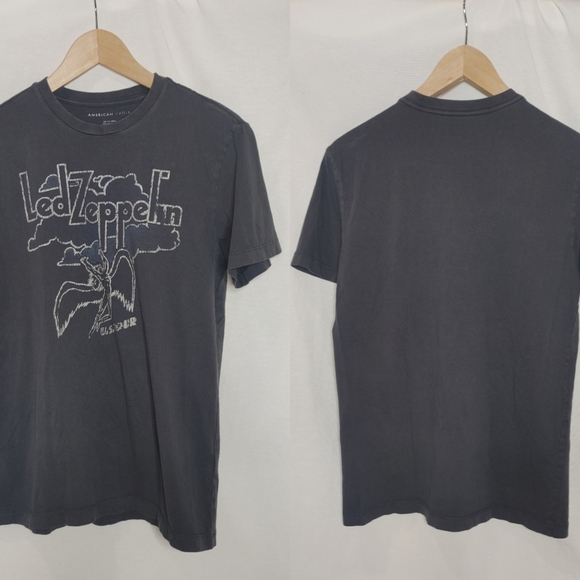 American Eagle Led Zeppelin Graphic Band Tee Short Gray White Crew Neck XS - Picture 1 of 6